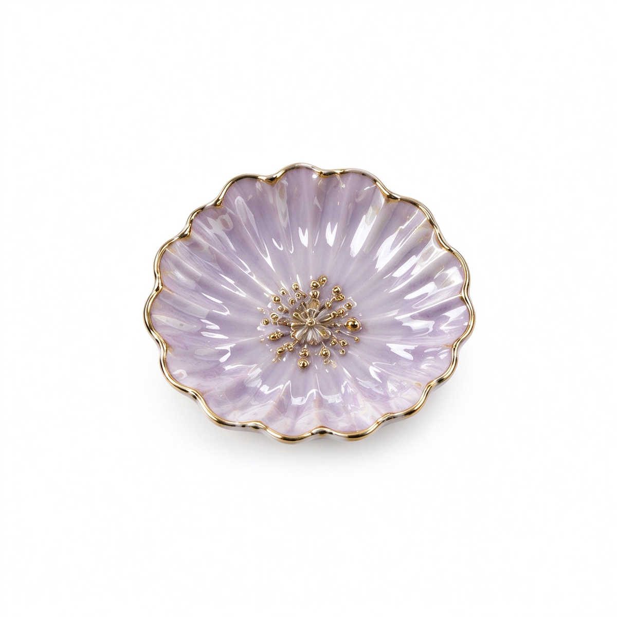 Purple Petal Ceramic Trinket Dish with Gold Accents