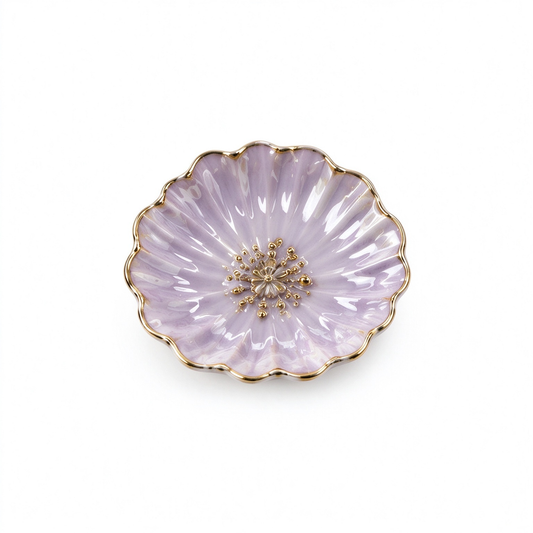 Purple Petal Ceramic Trinket Dish with Gold Accents