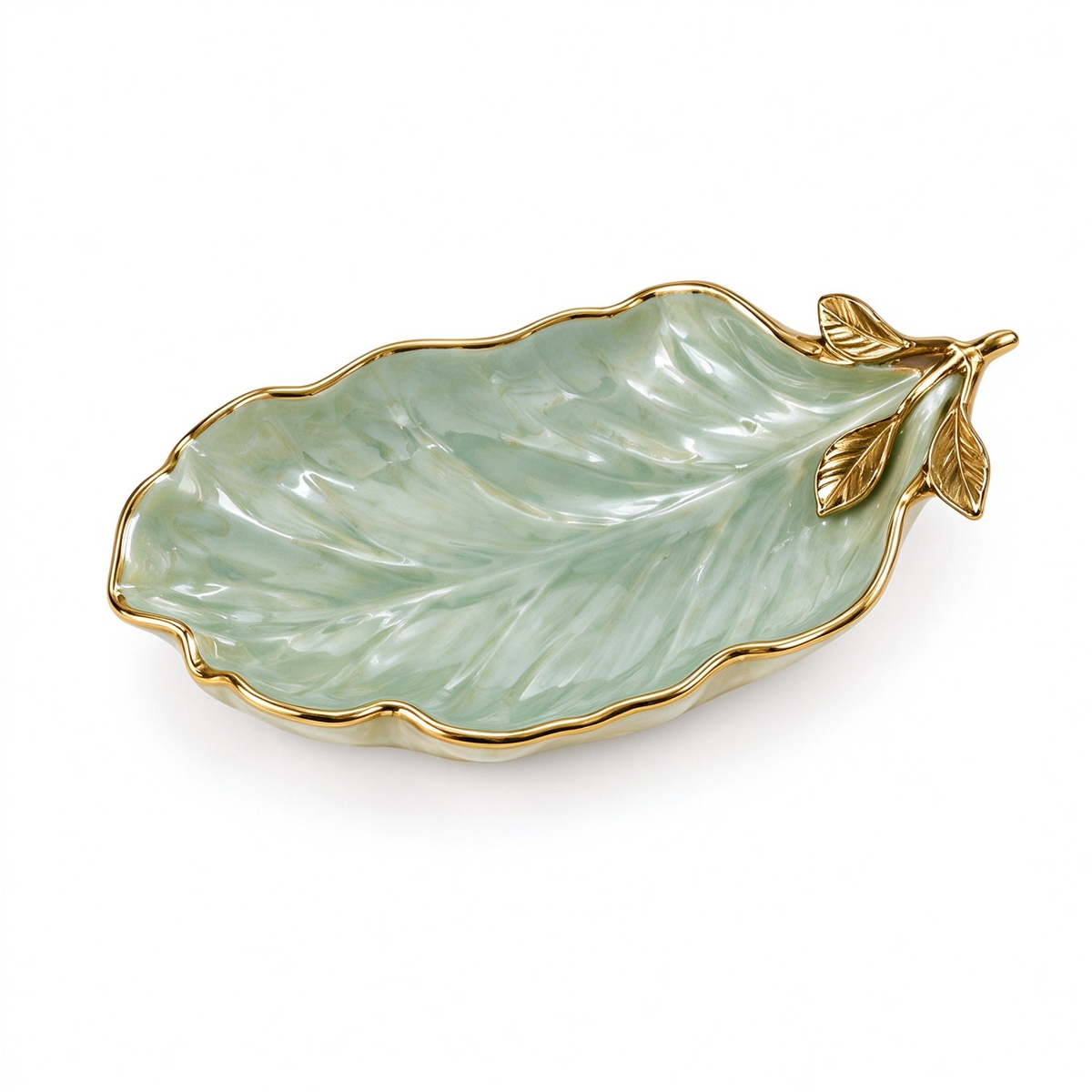 Gold Leaf Ceramic Trinket Tray