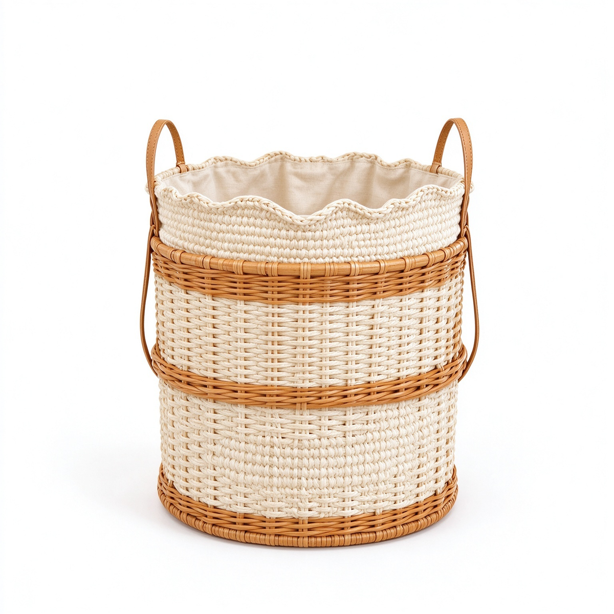 Cylindrical Woven Storage Basket with Rattan Rings
