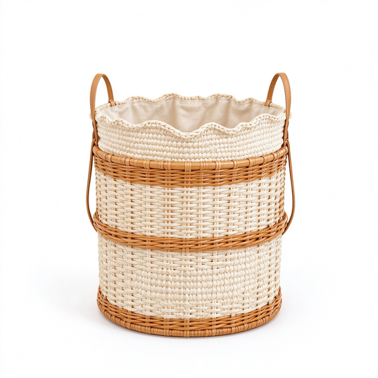 Cylindrical Woven Storage Basket with Rattan Rings