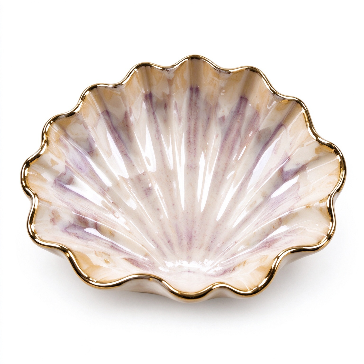Scallop Ceramic Trinket Dish with Gold Ruffle