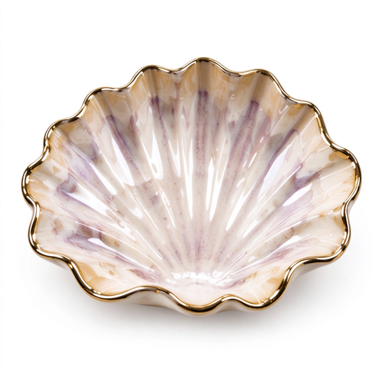 Scallop Ceramic Trinket Dish with Gold Ruffle