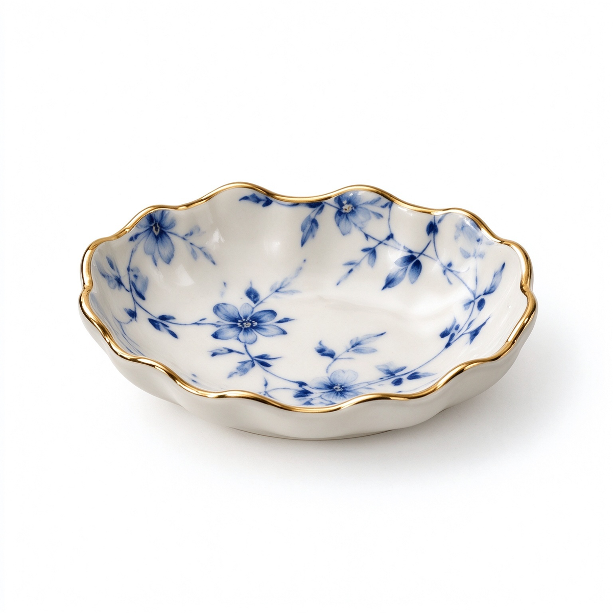 Blue & White Floral Ceramic Trinket Dish