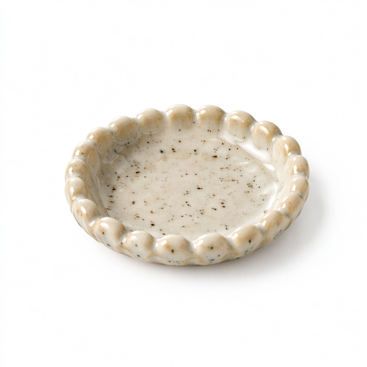 Speckled Ceramic Trinket Dish with Beaded Rim