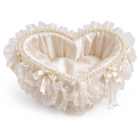 Heart Satin Basket with Pearls & Lace