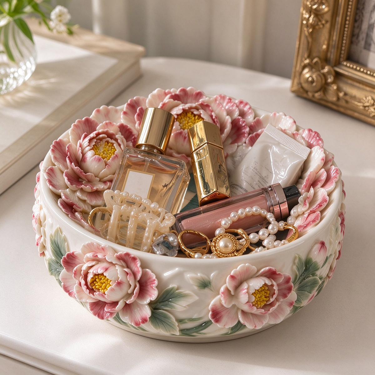Handmade Peony Floral Ceramic Trinket Bowl