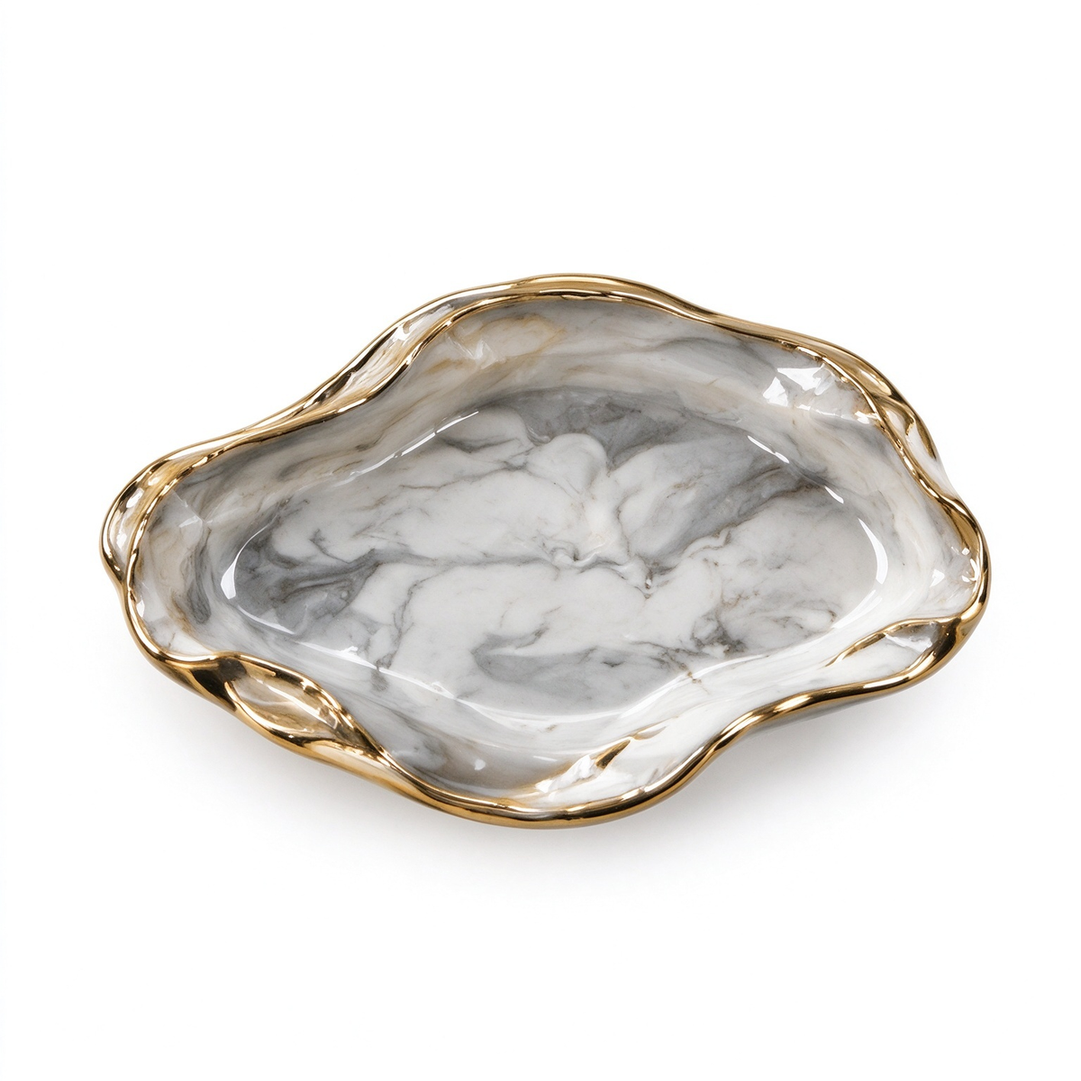 Luxury Marble Ceramic Trinket Tray with Gold Rim