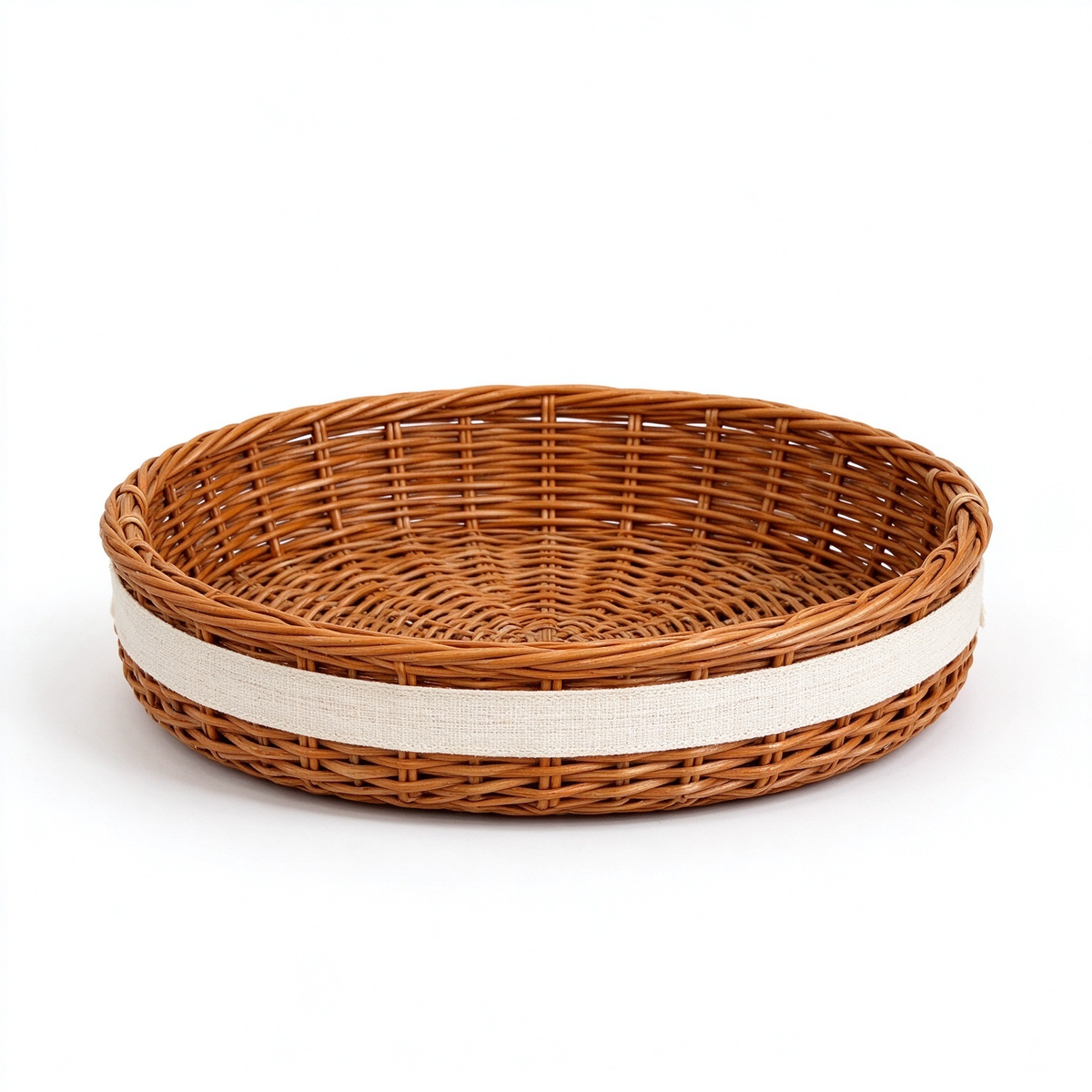 Oval Rattan Storage Basket with Fabric Band