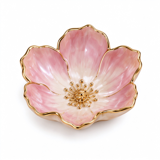 Floral Blossom Ceramic Trinket Dish with Gold Center