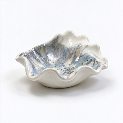 Petal Wave Blue-Gray Ceramic Trinket Bowl