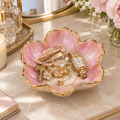 Floral Blossom Ceramic Trinket Dish with Gold Center