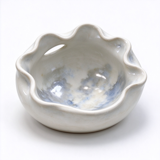 Cloud Marble Ceramic Trinket Bowl with Petal Rim
