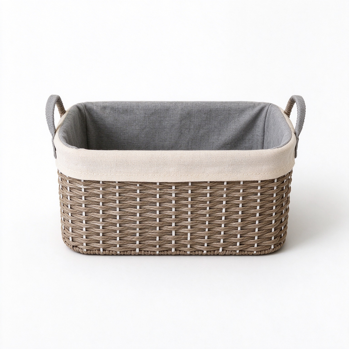 Square Woven Storage Basket with Fabric Handles