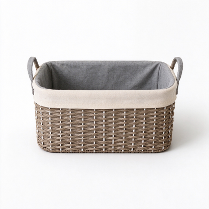Square Woven Storage Basket with Fabric Handles