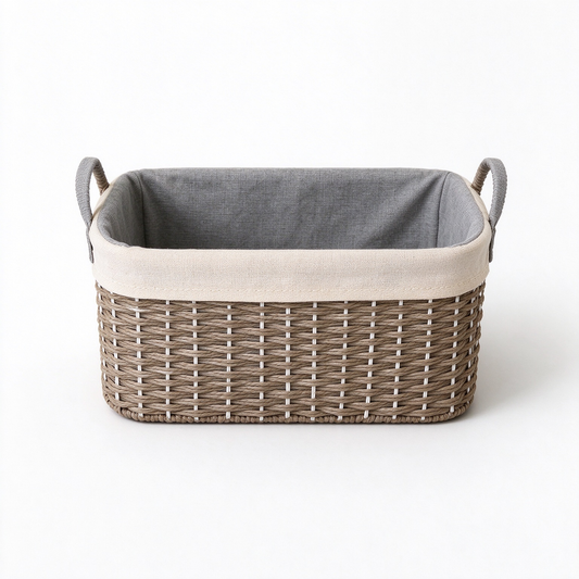 Square Woven Storage Basket with Fabric Handles