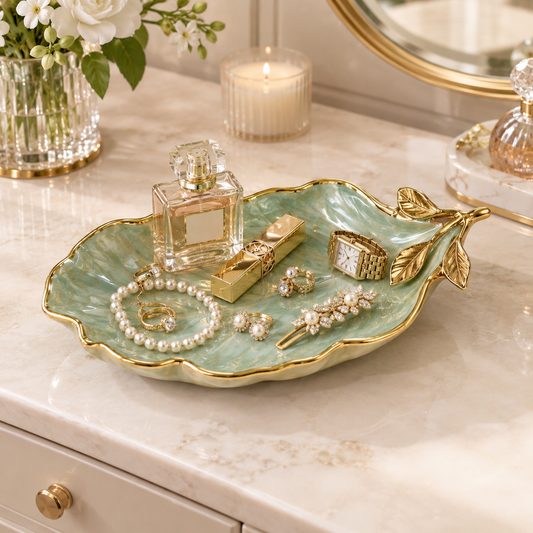 Gold Leaf Ceramic Trinket Tray