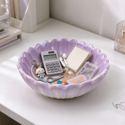 Iridescent Lavender Floral Ceramic Trinket Bowl