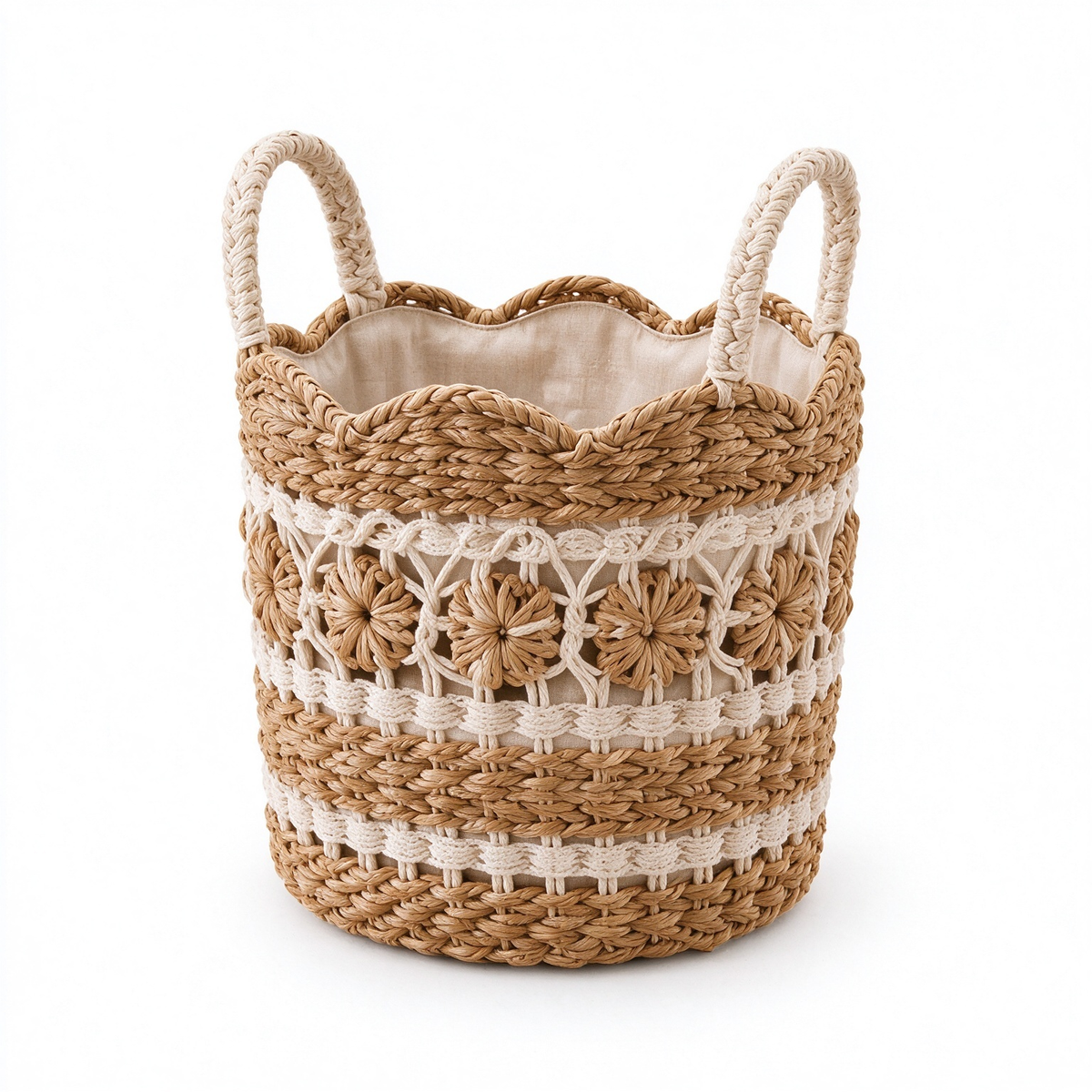 Floral Wave Woven Storage Basket with Flowers