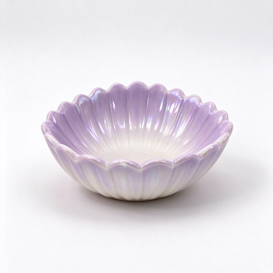 Iridescent Lavender Floral Ceramic Trinket Bowl