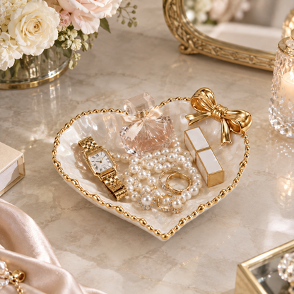 Heart Ceramic Trinket Dish with Gold Bow