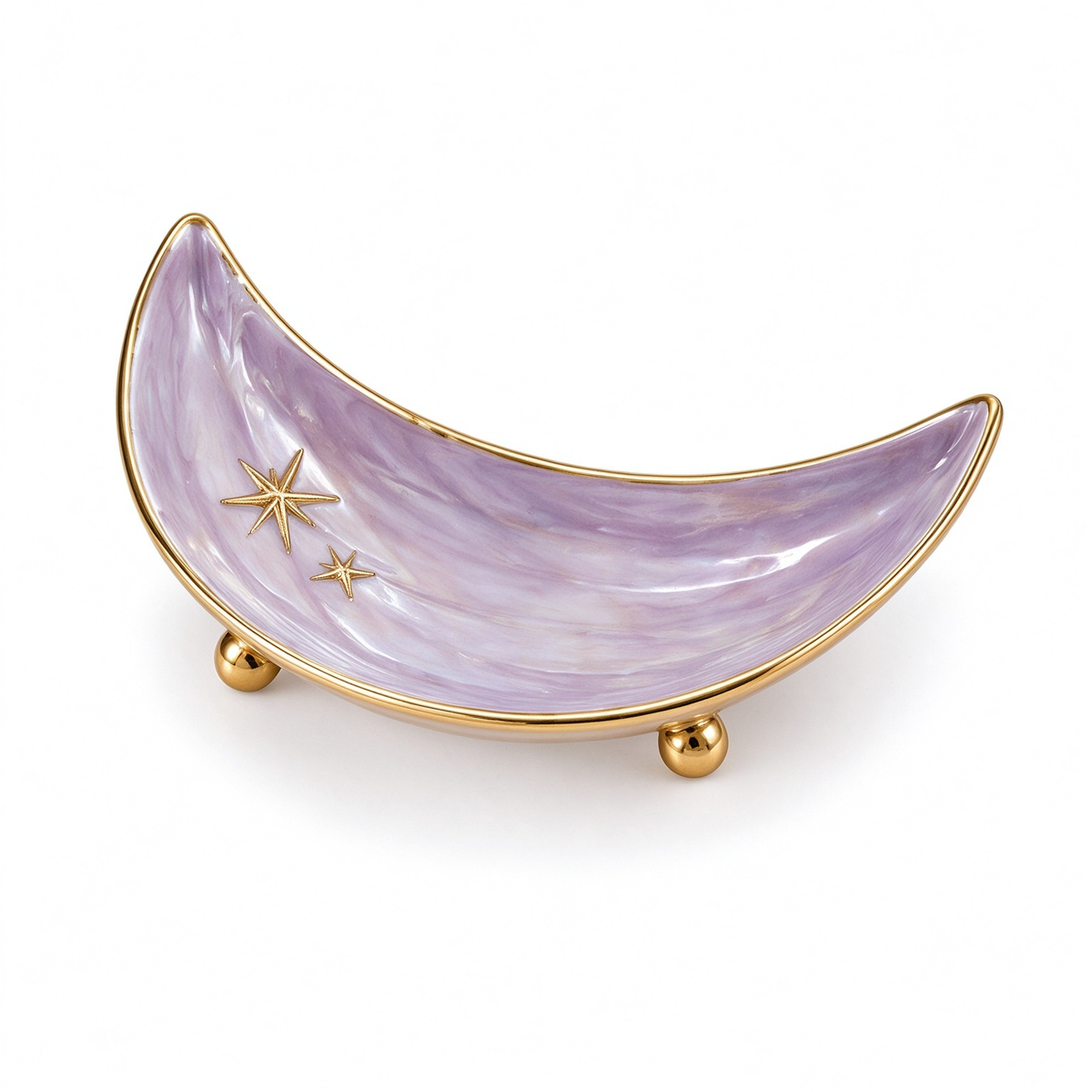 Crescent Moon Ceramic Trinket Dish with Gold Stars