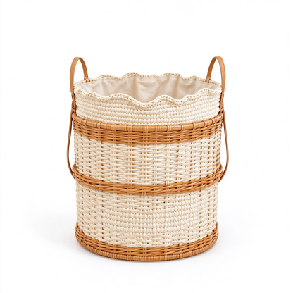 Cylindrical Woven Storage Basket with Rattan Rings