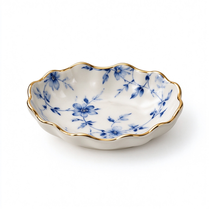 Blue & White Floral Ceramic Trinket Dish