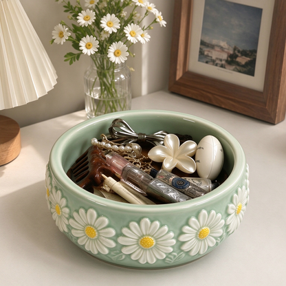 Daisy Relief Mint Ceramic Trinket Bowl