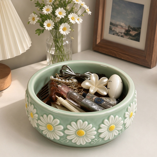 Daisy Relief Mint Ceramic Trinket Bowl