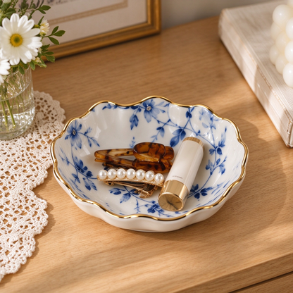 Blue & White Floral Ceramic Trinket Dish
