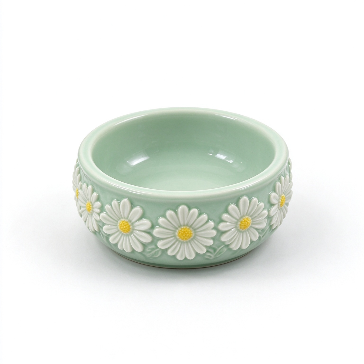 Daisy Relief Mint Ceramic Trinket Bowl