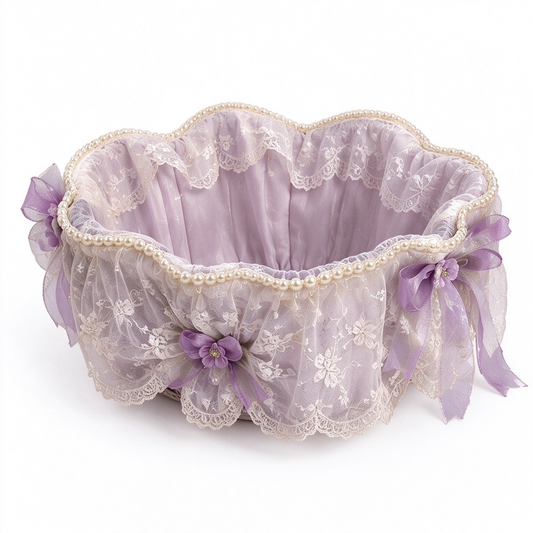 Heart Lavender Lace Basket with Pearls