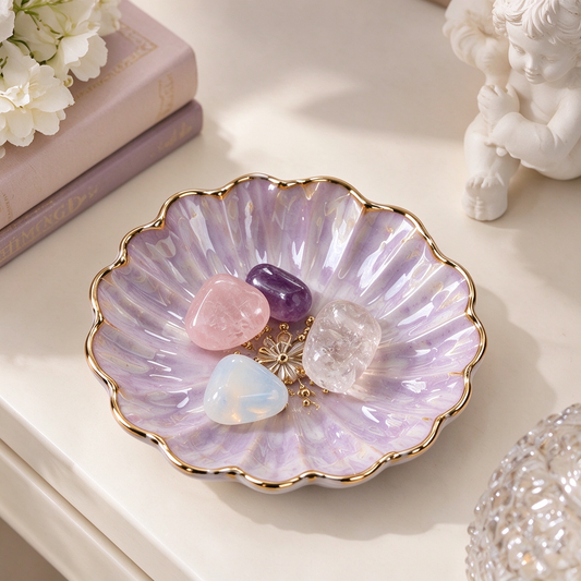 Purple Petal Ceramic Trinket Dish with Gold Accents