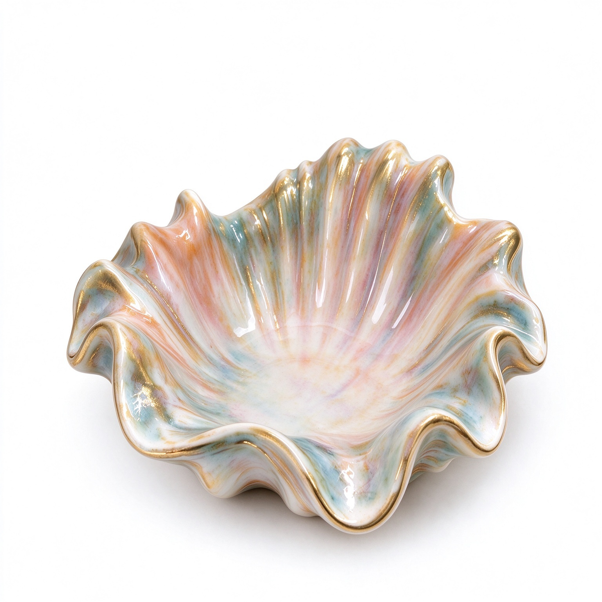 Gradient Scallop Ceramic Trinket Bowl with Gold Trim