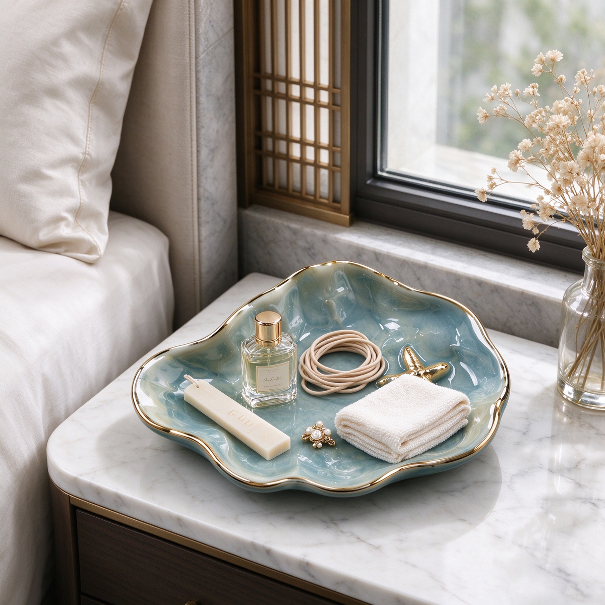 Ocean Seashell Ceramic Trinket Dish with Gold Starfish