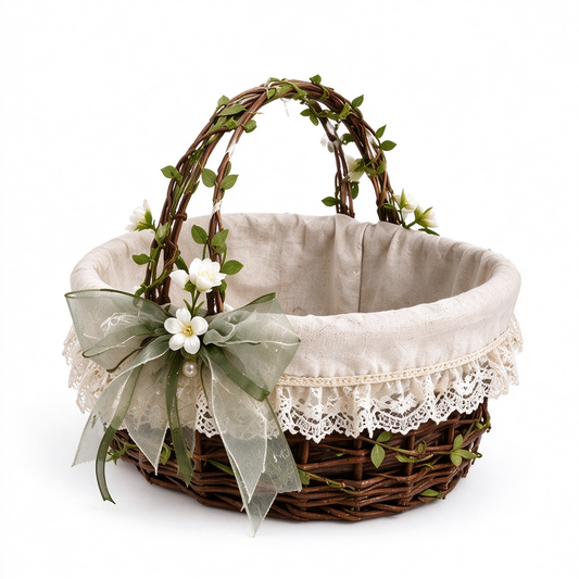 Green Vine Rattan Basket with Tulle Bow & Flowers