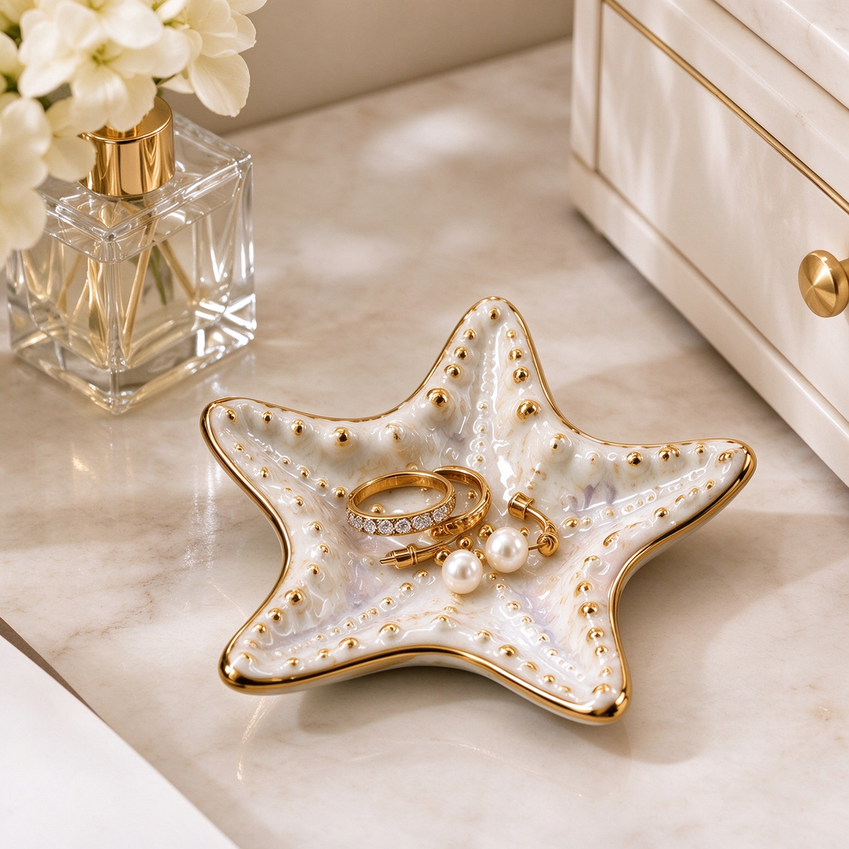 Gold Starfish Ceramic Trinket Dish
