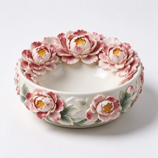 Handmade Peony Floral Ceramic Trinket Bowl