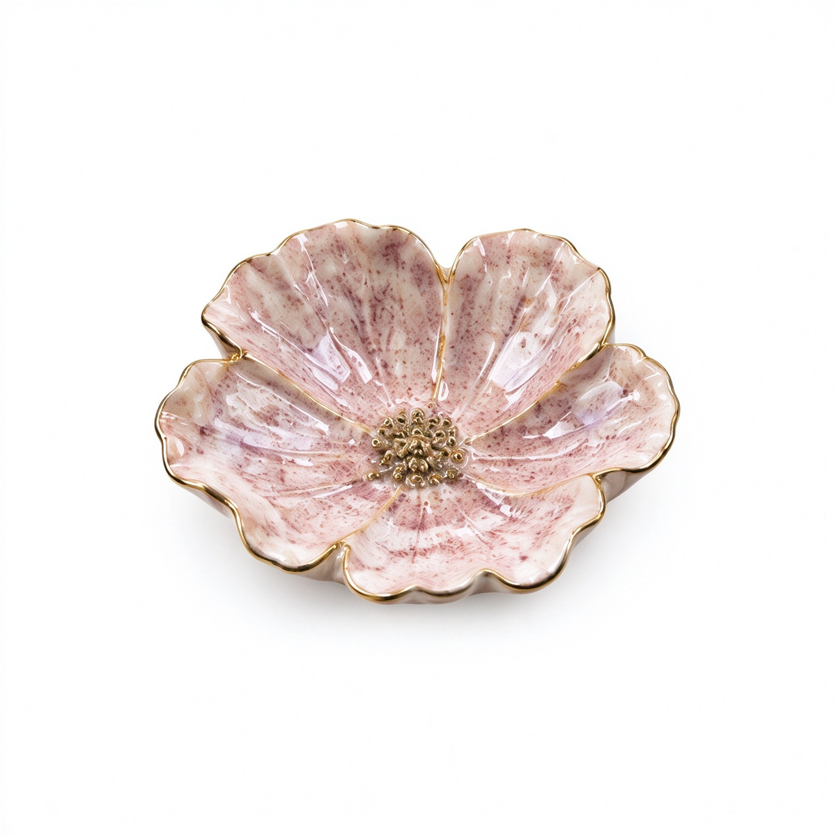 Gradient Floral Ceramic Trinket Dish with Gold Center
