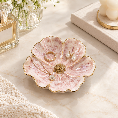 Gradient Floral Ceramic Trinket Dish with Gold Center