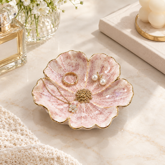 Gradient Floral Ceramic Trinket Dish with Gold Center