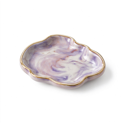 Cloud Marble Ceramic Trinket Dish with Gold Edge