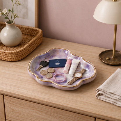 Cloud Marble Ceramic Trinket Dish with Gold Edge