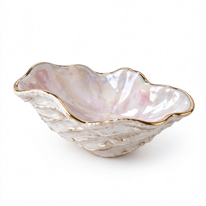 Iridescent Shell Ceramic Trinket Bowl with Gold Rim