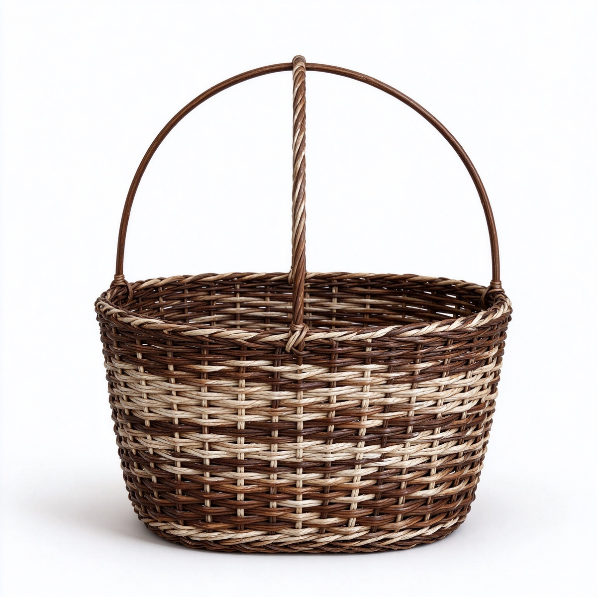 Round Barrel Rattan Storage Basket with Arch Handle