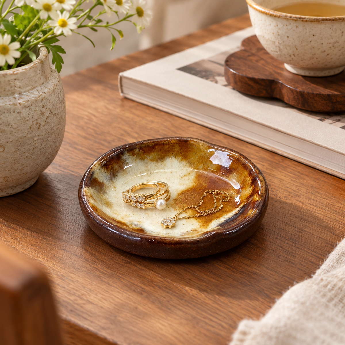 Handmade Caramel Speckled Ceramic Trinket Dish
