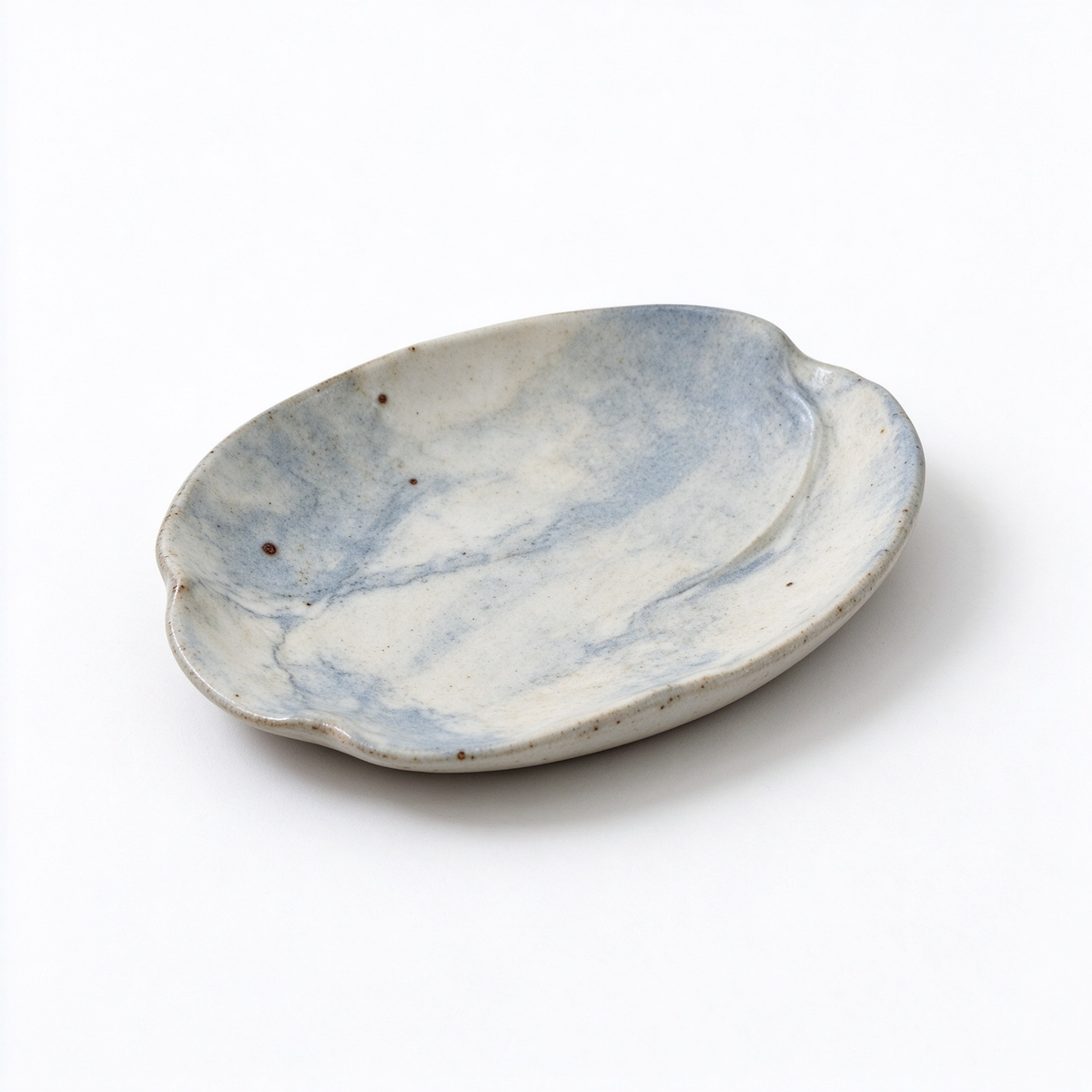 Marble-White Ceramic Trinket Dish with Blue-Gray Veining