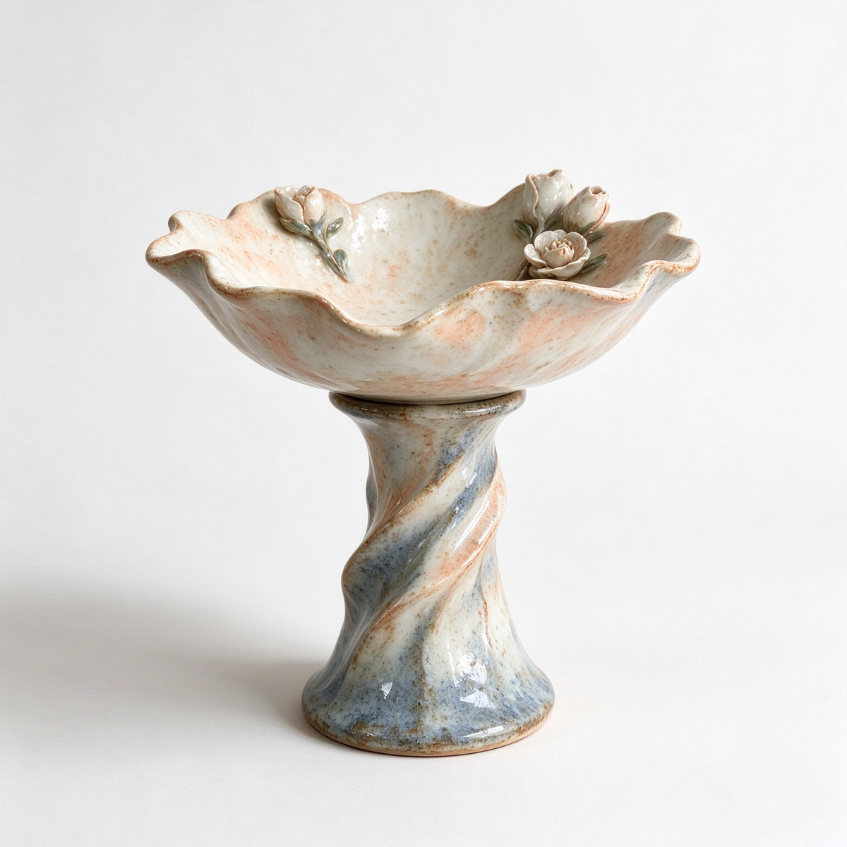 Handmade Pedestal Floral Ceramic Trinket Bowl
