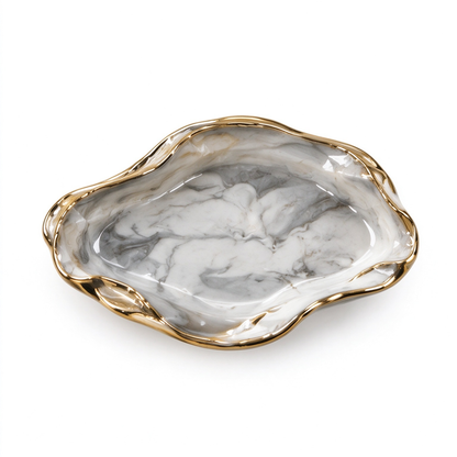 Luxury Marble Ceramic Trinket Tray with Gold Rim
